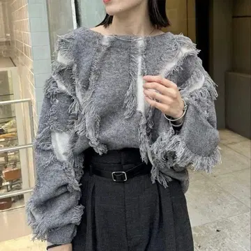 그레이 프린지 니트 스웨터 긴팔 mystic