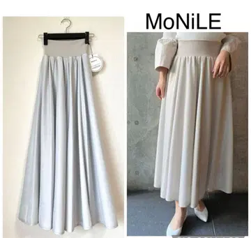 [ 새상품 ] 모니레 허리 리브 플레어 스커트 시어 글리터 실버 그레이