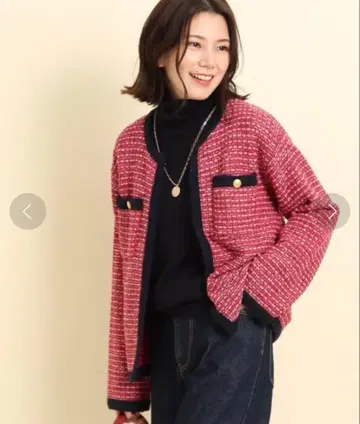 dessin 부클 슬라브 크루 가디건 레드 트위드
