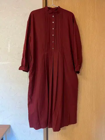 GRANDMA MAMA DAUGHTER 버건디 셔츠 원피스