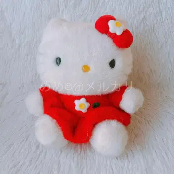 레어 헤이세이 레트로 헬로키티 꽃 빨간색 원피스 봉제 인형