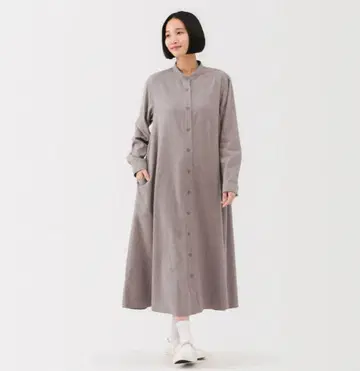 무인양품 여성 양면 기모 플란넬 스탠드 카라 긴팔 원피스