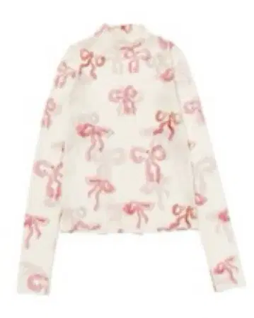 POPPY TOKYO 리본 무늬 시스루 핑크 하이넥