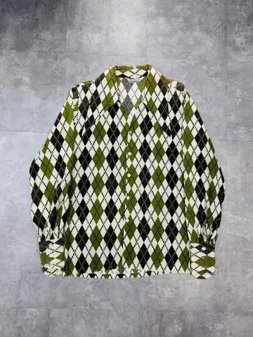 70's VINTAGE STYLESETTER 아가일 무늬 긴팔 셔츠 S