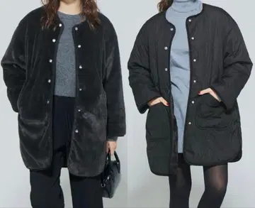 새상품 워셔블 리버서블 퍼 퀼팅 미들 코트 coca 코카