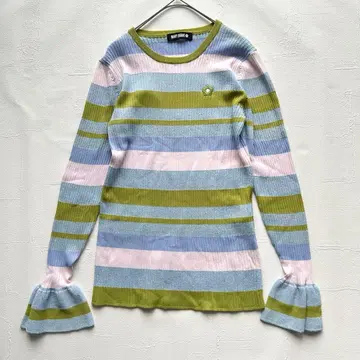 MARY QUANT 마리콴트 컬러풀 보더 프릴 소매 니트 스웨터