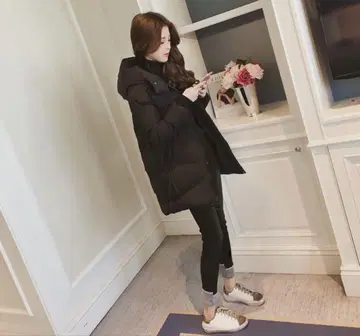 미들 기장 후드 부착 코트