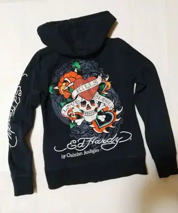 Ed Hardy 러브킬 스컬 자수 큐빅 포함 풀 집업 후드티