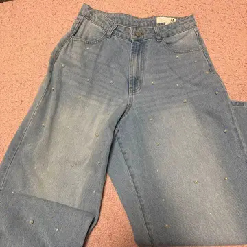 펄 장식 와이드 레그 데님 팬츠 M