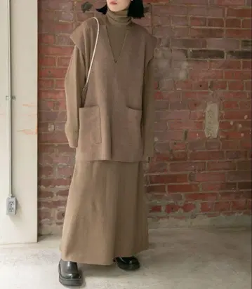 새상품 티티베이트 레이어드 니트 원피스 세트 베이지