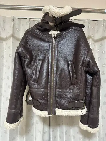 다크 브라운 보아 부착 가죽 자켓