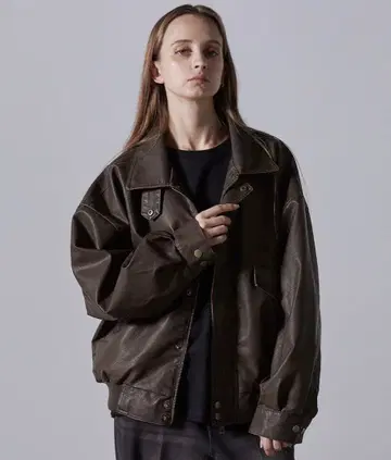 CLEL 빈티지 디자인 인조 가죽 블루종