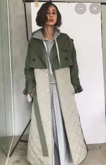 AMERI VINTAGE 3WAY 롱 코트 카키 트렌치