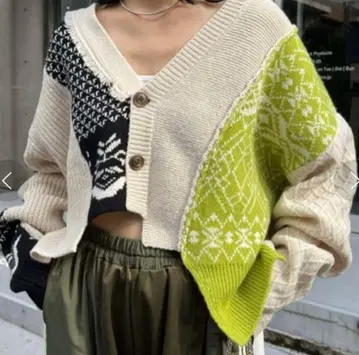 etsinta 에신타 자카드 절개 MIX 가디건 니트