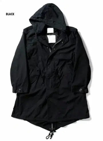 블랙 후드 부착 모즈 코트