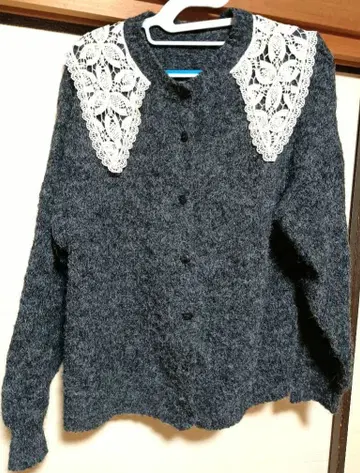 부드러운 착용감 다크 그레이 레이스 옷깃 롱 가디건