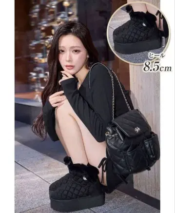 Rady 사이드 비쥬 통굽 무스탕 숏부츠 블랙 L