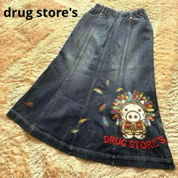 drug store's 자수 다크 데님 롱 스커트