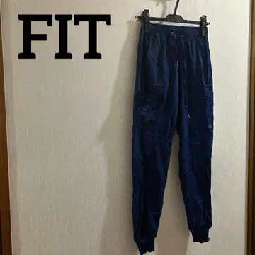 FIT 네이비 이지 팬츠 심플 로고 밑단 리브