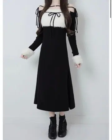 루미뇽 Ribbon bust fluffy long op 블랙