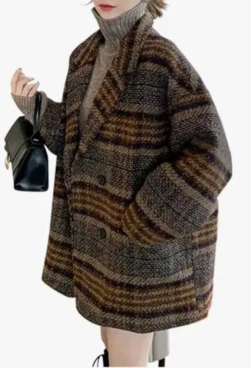 레트로 체크 무늬 코트 브라운