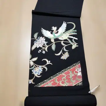 실크 100% 옷감 블랙 전통 예복 기모노 봉황과 꽃 자수 기모노 원단