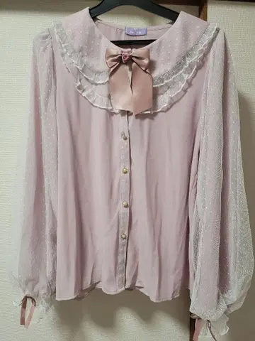 axes femme kawaii 도트 튤 로즈 블라우스 핑크