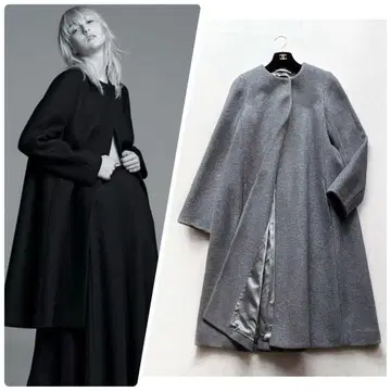 [ ATON ] 미사용 새상품 정가 9.8만 멜톤 노카라 롱 코트 그레이