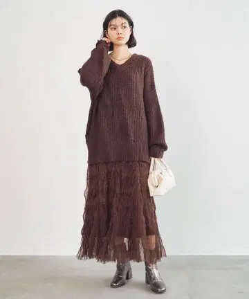 COCODEAL 웨이브 플리츠 튤 니트 세트 원피스