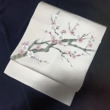 순수 실크 손 그림 유젠 염색 오비 [매실] 긴 길이 통통하신 분에게도!