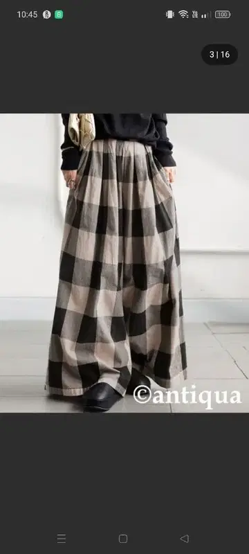 새상품 antiqua 체크 와이드 팬츠