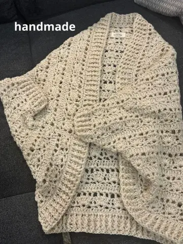 크로셰 뜨개질 모몽가 가디건 아이보리 손뜨개질