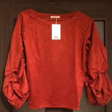 *적갈색 벽돌색 벌룬 소매 스웨이드풍 상의 F*