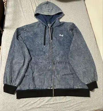 데님 후드 부착 지퍼 후드티