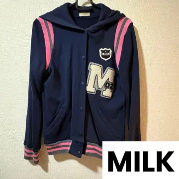 MILK 네이비 후드 부착 바시티 자켓
