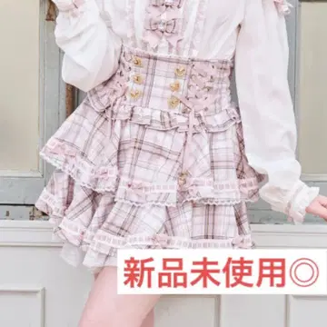 리즈리사 LIZLISA 사다리 리본 체크 티어드 치마바지 핑크