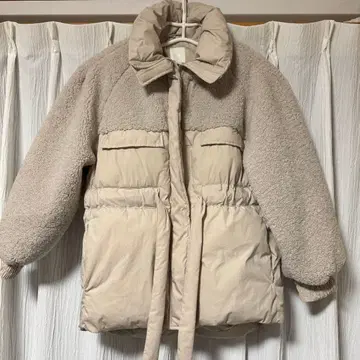 H&M 플리스 다운 자켓 베이지 S