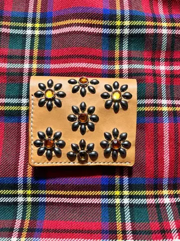 컴팩트 지갑 가죽 플라워 스터드