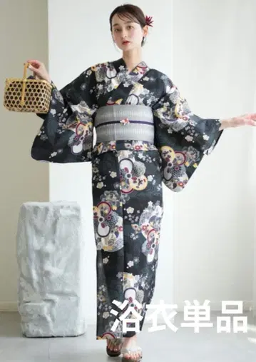 니코앤티크 여성용 유카타 꽃무늬 블랙 계열 면