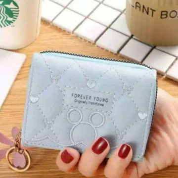 라스트 인기 컴팩트 3단 폴더형 지갑 동전 지갑 여성용 가죽 라이트 블루