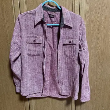 플랫 헤드 긴팔 플란넬 셔츠 적자색