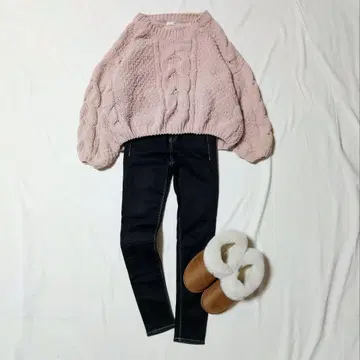 GYDA 케이블 니트 x 블랙 스키니 데님 코디 세트 2점