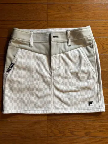 FILA 골프 스커트 화이트 그레이 체크 무늬