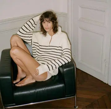 새상품급 ZARA 오버 사이즈 니트 폴로 스웨터 보더