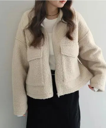 미사용 새상품 andMe 보아 지퍼 블루종 울 코트 오버 사이즈