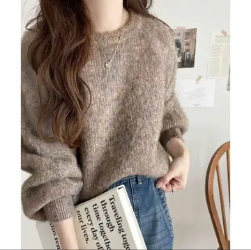 클래식 엘프 여성용 MIX 뉴앙스 컬러 볼륨 니트 스웨터