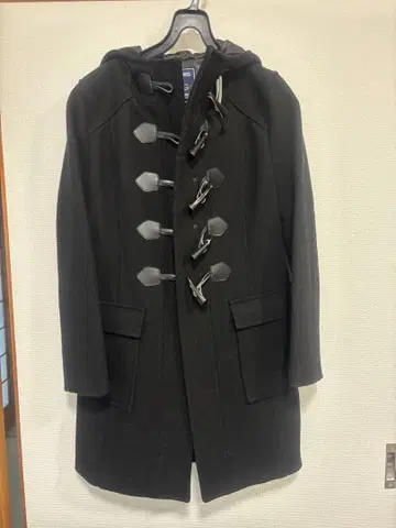 블랙 더플 코트 후드 부착