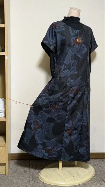 오시마 무늬 기모노 리메이크 롱 원피스 B17