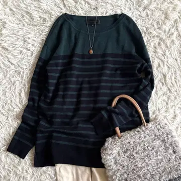 [언타이틀] 보더 긴팔 니트 울 혼방 그린 x 네이비 M