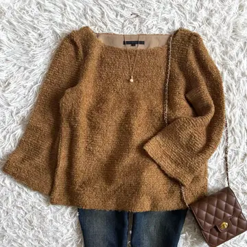 [ ANAYI 아나이 ] 골드 라메 믹스 니트 부클레 머스타드 38